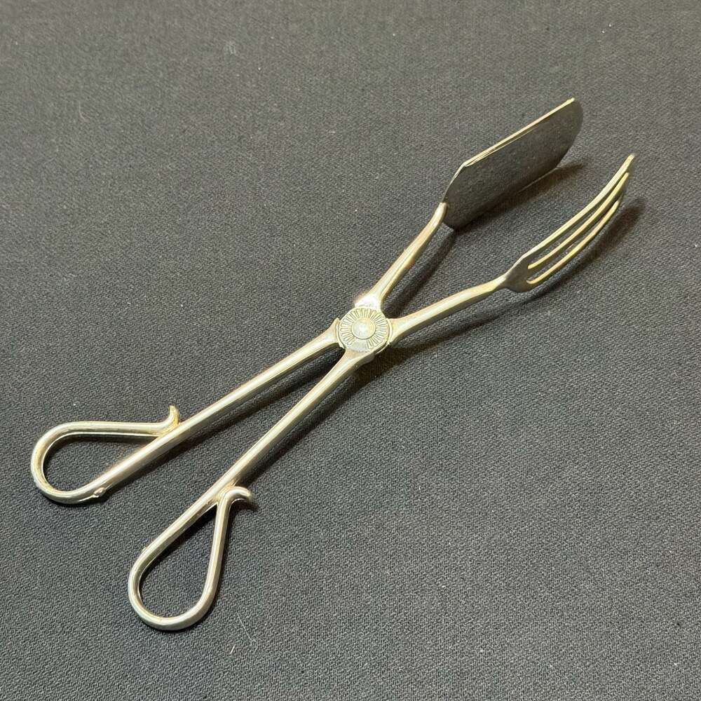 Vintage EP Zinc Silver Plated Scissor Style Pastry and Salad Serving Tongs